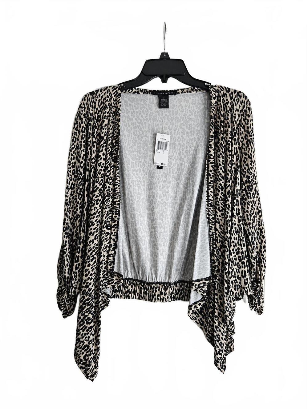 Grace Elements Women's Cheetah Print Open Front Cardigan Jacket Large NWT
